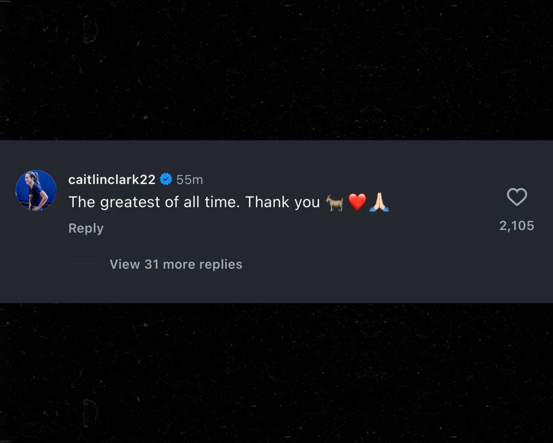 Caitlin Clark's comment on LeBron James' Instagram post (Credits: IG/@kingjames)